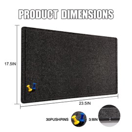 Bulletin Board - 23.5 x 17.5 inches Decorative Felt Pin Board - Cork Board Alternative for Wall - Foldable Photo Board Self-Adhesive Prayer Board with 20 Pushpins - Dark Gray