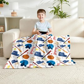 Wajade Baseball Gifts for Boys Girls - Baseball Blanket Birthday Easter Decor for Kids Age 3 4 5 6 7 8 9 10 11 12 Years Old Teens Child Toddler Throw White 50"x60"