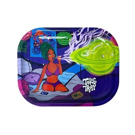 Trippy Nights Metal Rolling Tray - 7" x 5" - Small with Smooth Surface That Fits All Smoking Supplies