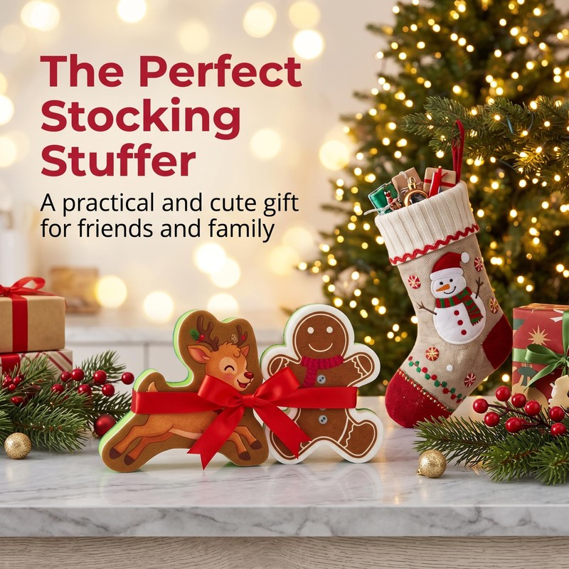 8Pcs Christmas Sponges Xmas Cute Kitchen Sponge Household Cleaning Sponges