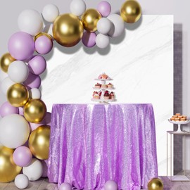 Eternal Beauty 90" Round Sequin Tablecloth, Thick Not See Through Lavender Table Cloth for Wedding Birthday Party