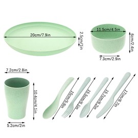FULANDL Juego de vajilla de 14 piezas, platos saludables ligeros y ecológicos, cuchara de sopa, cuencos, tazas y cubiertos, apto para lavaplatos y microondas, para niños y adultos (juego para 2)