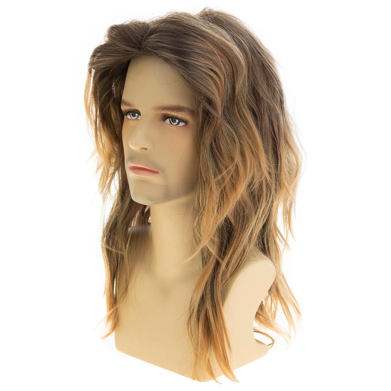 Dsimeig Mens Long Wavy Brown Wig Natural Layered Synthetic Halloween