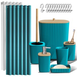 Clara Clark Bathroom Accessories Set - Teal Bathroom Set, 20PC Bathroom Accessory Set, Shower Curtain Set, Toilet Brush, Trash Can & Soap Dispenser