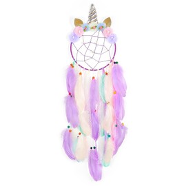 BeMarve Dream Catchers for Girls Unicorn Dreamcatcher Wall Hanging Girls Room Decor Handmade Bigger Feathers Dream Catcher for Kids Nursery Bedroom Decorations, Purple