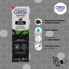 GRISI Farma - Grisi Control Mascarilla Burbujeante con Carbón Activado 25 g - Piel mixta a grasa, Hipoalergénico, Exfoliante facial, Ingredientes naturales, Charcoal face wash, Puntos negros
