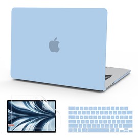B BELK Compatible with MacBook Air 13.6 inch Case 2024 2023 2022 Release M3 A3113 M2 A2681 with Liquid Retina Display, Plastic Hard Shell Case + Keyboard Cover + Screen Protector, Airy Blue
