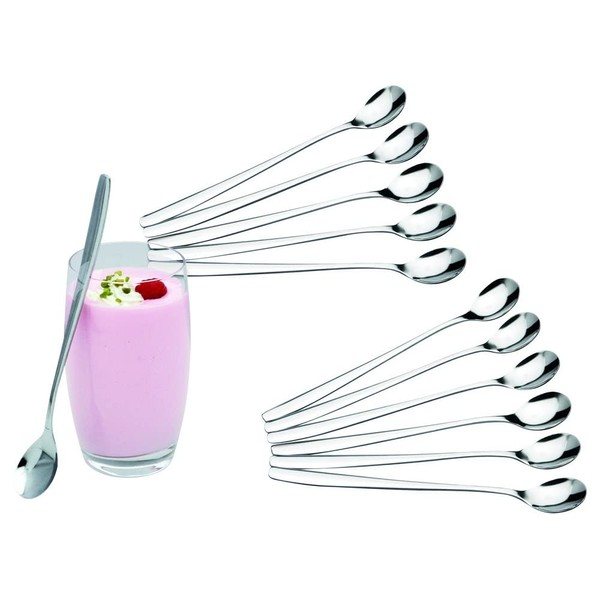 Stainless steel long drink spoon, each 19 cm long.