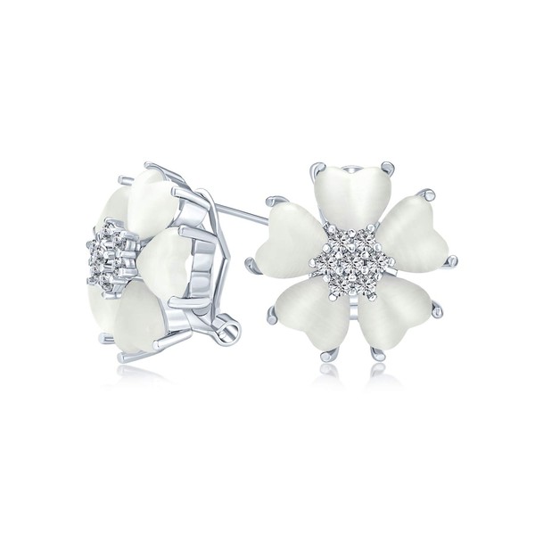 Romantic Mother of Pearl CZ Jade Gemstone Button Style Heart-Shaped