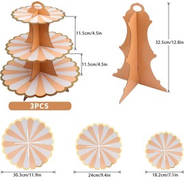 Roellgs 3 Pack Round Cardboard Cupcake Stand, 3-Tier Silver Cupcake Holder Dessert Tower for 24 Cupcakes, Perfect for Wedding, Birthday Party, Baby Shower and Graduation (Plum Pink)