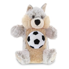 DolliBu Wolf Hand Puppet Stuffed Animal with Soccer Ball Plush - Soft and Huggable Wolf Playtime Plush Toy, Cute Wild Life Gift, Super Soft Stuffed Doll Animal Toy for Kids, Adults - 9.5 Inches