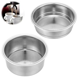 Oruola 2pcs Metal Coffee Filter,51mm Stainless Steel Pressurized Porous Double Cup Coffee Filter and Single Cup Portafilter Basket for Portafilter Coffee Machine,Paperless and Permanently Reusable