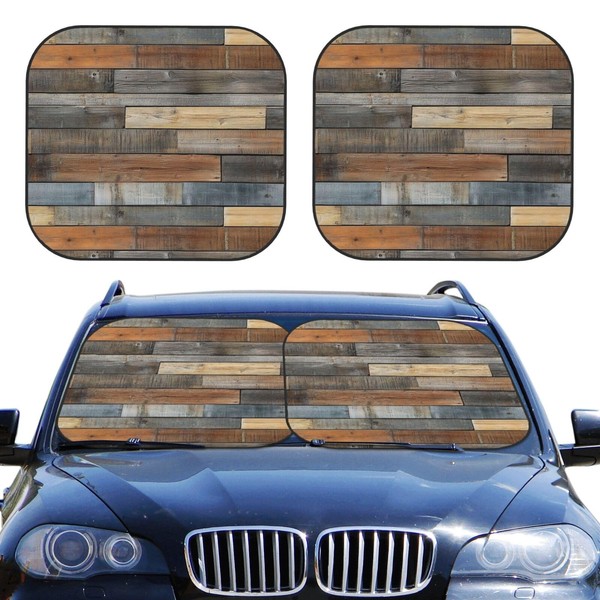 Rustic Wooden Texture Car Windshield Sun Shade 2-Piece Foldable Auto
