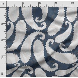 Soimoi Asian Paisley Print - Blue, Canvas Fabric Material - 56 Inch Wide, 1 Metre, Unstitched Fabric for Upholstery, Bags, Workwear and Outdoor Gear.