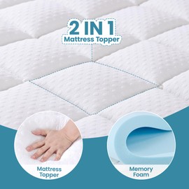 AprLeaf Pillow Top Mattress Topper Twin Size, 3 Inch Dual Layer Mattress Topper, 1 Inch Cooling Pillow Topper and 2 Inch Gel Memory Foam Mattress Topper for Back Pain
