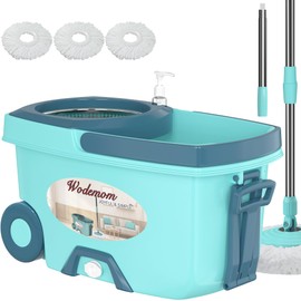 Mop and Bucket with Wringer Set,Spin Mop and Bucket System, Mops for Floor Cleaning,Household Supplies Tools with 3 Replacement Refills,61" Extended Handle for Household Hardwood Floor - Green