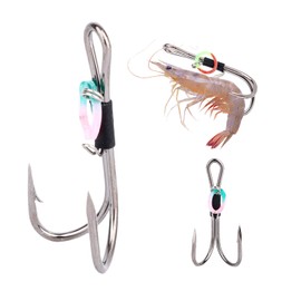 15stk Teiliges Hakenset für Lebende Garnelen, Doppel-Angelhaken aus Kohlenstoffstahl Garnelenhaken Süßwasser- und Salzwassergarnelen Köder für Barsche Karpfen und Welse