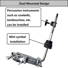 TUOREN Cymbal Boom Arm with Cymbal Stand Clamp, Cymbal Cowbell Mount L-Arm Rod Dual Mounting Holder with Drum Set Clamp Percussion Mount Bracket for Jam Blocks Cymbal Tambourine
