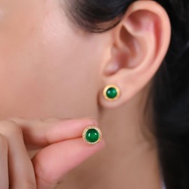 Gempires Small Round Stud Earrings Green Onyx Crystal Women Jewelry Hypoallergenic Gold Plated Fashion Gemstone Earrings For Her