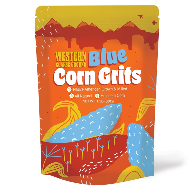 Western Blue Corn Grits, Native American Grown, Coarse Ground Heirloom,