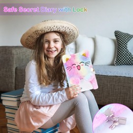 Cat Diary with Lock, Gift for 6 7 8 Year Old Girl, Secret Diary Journal Notebook with Coin Purse, Multicolored Pen, Post-it Notes, Stickers, Practical Gift for Birthday, Christmas (B Cute Cat)