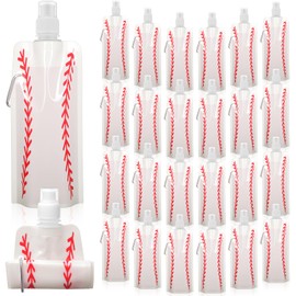 LemonRoad 24 Pack Collapsible Water Bottles Bulk 16 oz Foldable Water Bottles with Carabiner Reusable Drinking Leak Proof Bags for Sports Biking Hiking Camping Travel Outdoor(Baseball Style)