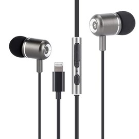 Earbuds with Aux-C-Lightning Connection and Mic- Leather Case Included (Lightning Connection -TR53)