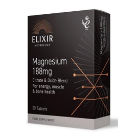 ELIXIR NUTROLOGY Magnesium 188mg - 30 Tablets, Supports Energy Metabolism, Muscle Function & Bone Health - Vegetarian & Vegan Friendly - Magnesium Citrate and Oxide. Made in The UK