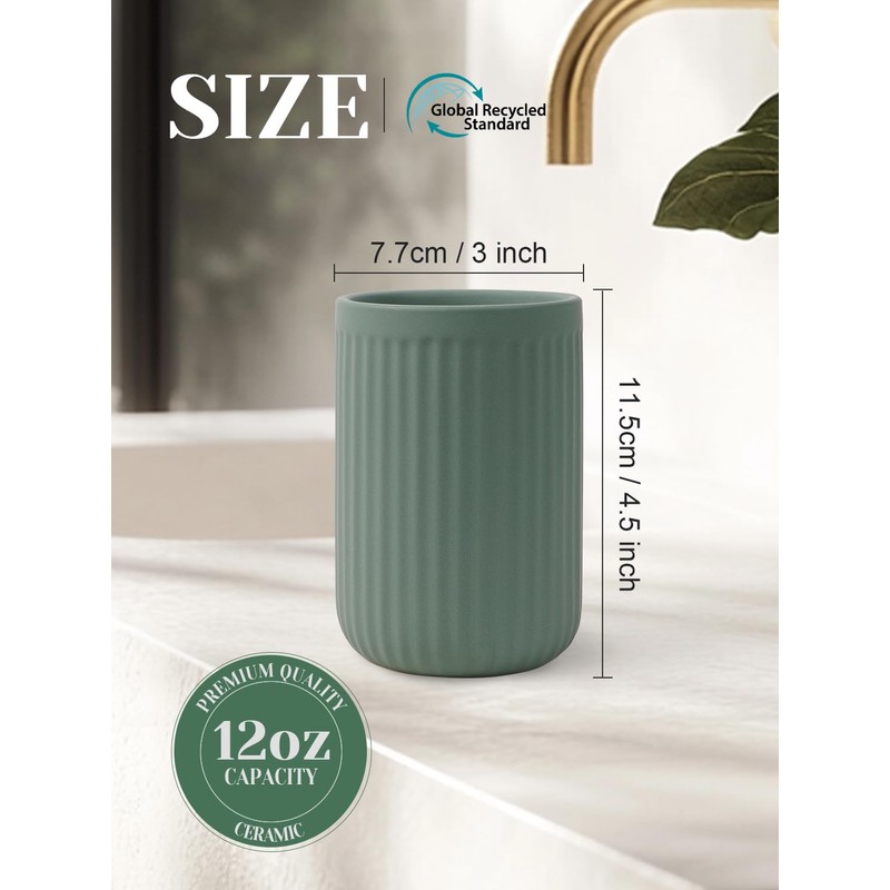 INGOFIN Ceramic Toothbrush Holder, 12 oz Toothpaste Holder Bathroom Cup,