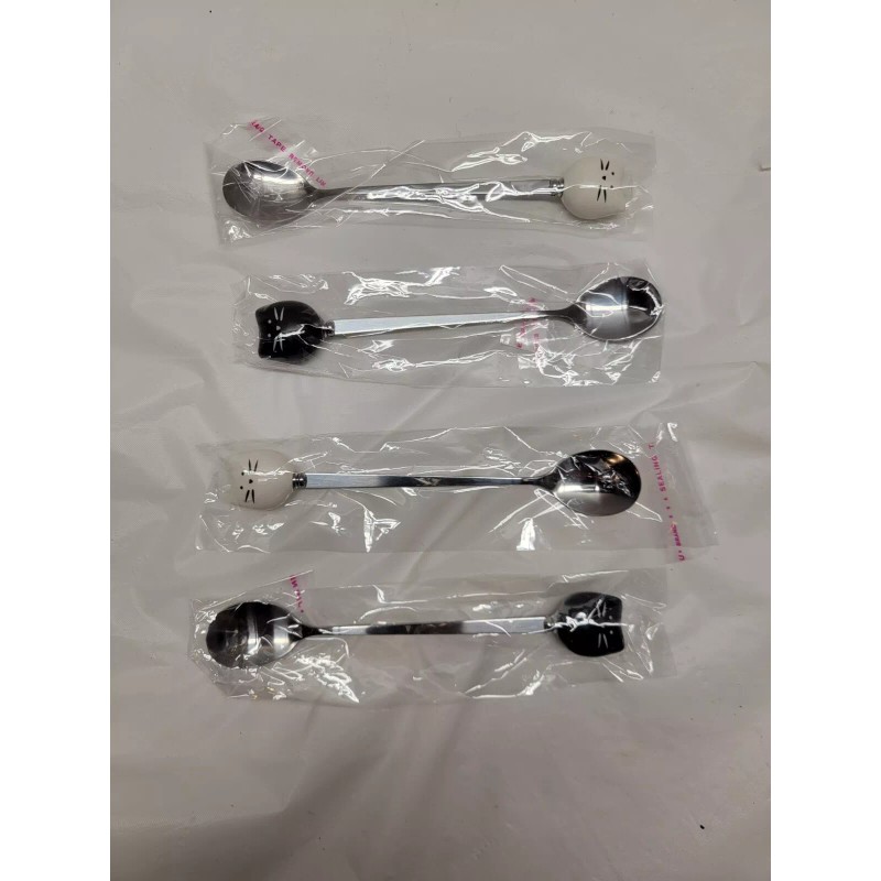Kefley Cute Cat Spoon for Tea Coffee Ceramic Stainless Steel