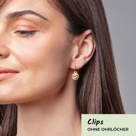 Clip Ohrringe mit Anhänger • Gold Ohrclips aus Edelstahl 18k vergoldet • mit Charm in braun zum Wechseln • nachhaltig & handgemacht • MIX AND MATCH • Ø 14 mm