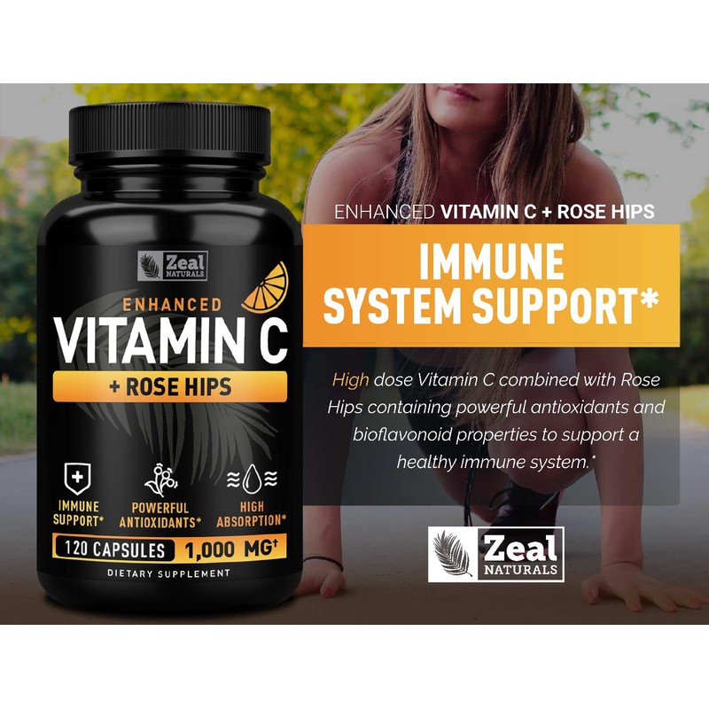 Vitamin C 1000mg with Rosehips (120 Capsules | 1000mg) Pure