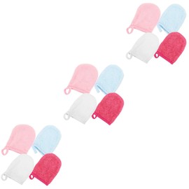 Ipetboom 12pcs Microfiber Exfoliating Gloves Reusable for Face Wash Thin Gloves for Women Girls Makeup Remover Mitts Sleep Mask Facial Cleaning Mitts