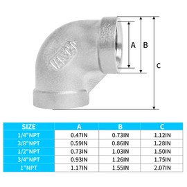 ChillWaves 304 Stainless Steel Pipe Fitting, 90 Degree Elbow 3/8" NPT Female x 3/8" NPT Female Thread Adapter(6-PACK)