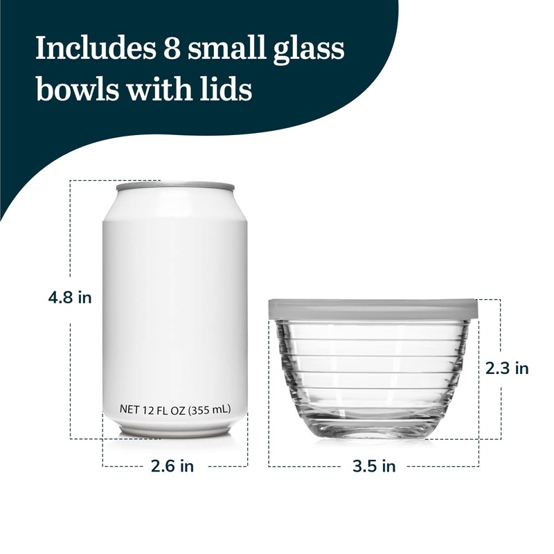 Libbey Small Glass Bowls with Lids, 6.25 ounce, Set of