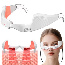 Queleay Under Eye Red Light Therapy Device, 650nm Red Light Therapy Eye Massager for Relieve Eye Bags, Eye Fatigue, Dark Circles, with Glasses Strap, Light-Weight, Hands-Free Use (White)