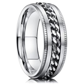 King Will INTERTWINE 8mm Spinner Ring Silver Stainless Steel Fidget Ring Anxiety Ring For Men 8