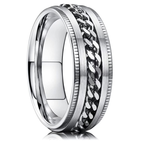 King Will INTERTWINE 8mm Spinner Ring Silver Stainless Steel Fidget