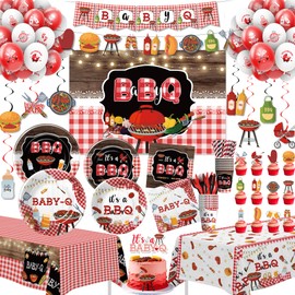 FVABO Baby Q Baby Shower Decorations, Red Gingham BBQ Baby Shower Supplies
