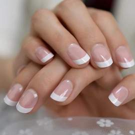 Milky White Press On Nails | CurvLife Nail | 24pcs Short Round Fake Nails | Glossy Natural Finish | Easy Apply, Comfortable & Durable | Daily, Business & Elegant Nail Art:_Classic French Chic