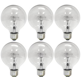 GE Lighting G25 Crystal Clear Incandescent Globe Light Bulb, 25-Watts, Medium Base, 6-Pack