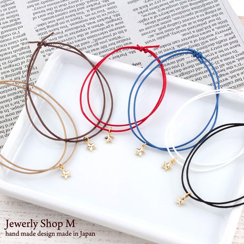 Jewelry Shop M v4308 2-Way Star Studded Wax Drawstring Bracelet/Anklet,