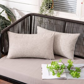 MIULEE Pack of 2 Outdoor Throw Pillow Covers Waterproof Decorative Soft Pillowcases Linen Farmhouse Square Cushion Shams for Patio Balcony Couch Garden 16x16 Inch，Burgundy Red