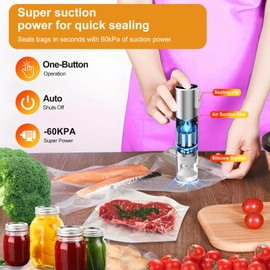 Vacuum Sealer with 10 Vacuum Bags and 2 Wine Stoppers, Electric Vacuum Sealer for Preserving Jars with 10 Lids for Food Storage and Fermentation