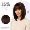 Black-Brown Bob Women Wigs with Bangs 12 Inch Short Straight