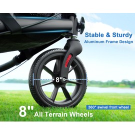 WALK MATE 3 Wheel Rollator Walker with Seat for Slim Seniors, Padded Backrest Lightweight Foldable Walker Ideal for Elderly, 8 Inch Tri-Wheel Modern Mobility Walking Aid Aluminum, Black