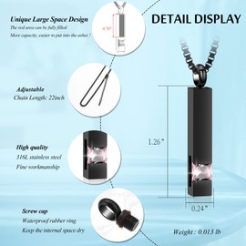 XSMZB Crystal Cremation Urn Jewelry Cube Memorial Ashes Necklace Pendant Keepsake- Black Birthstone Series (Pink)