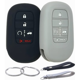 REPROTECTING Silicone Rubber Key Fob Cover Compatible with (5 Buttons) 2022-2025 Honda Accord Civic HR-V CR-V Pilot Sport SI EX EX-L Touring (Black Grey)