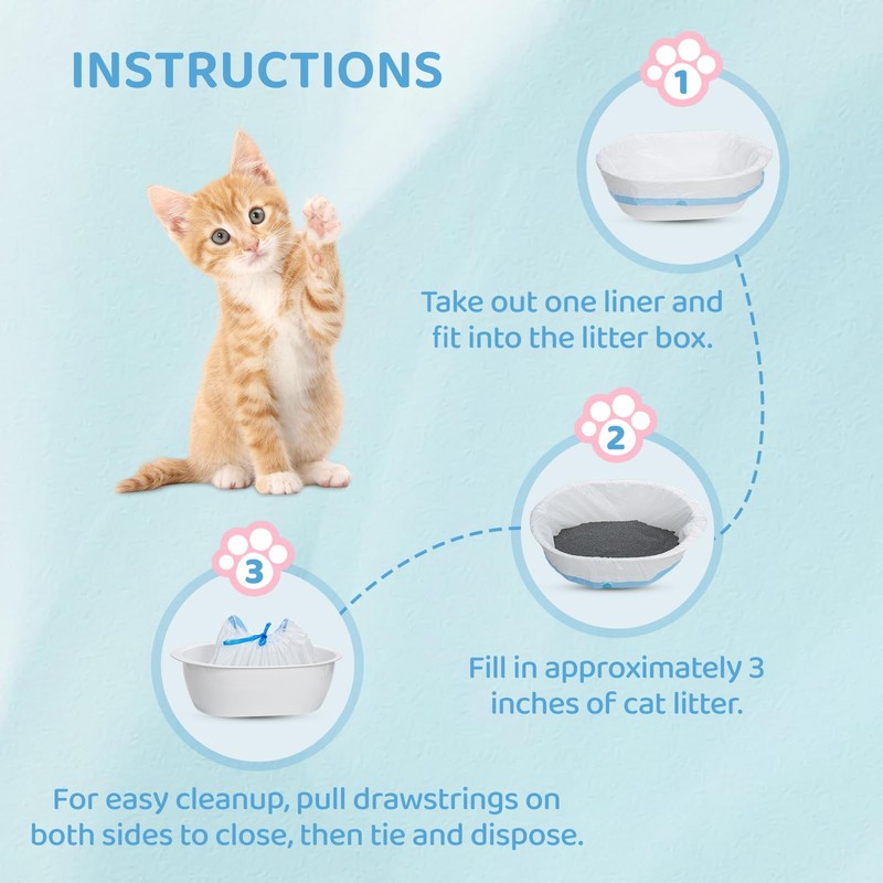 Watreeco Cat Litter Box Liners with Quick-Close Drawstrings - Leak-Proof,