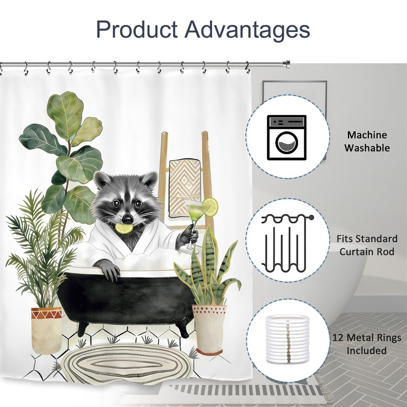Kalmico Funny Raccoon Animal Shower Curtain 60Wx72L Inch Hilarious Gray
